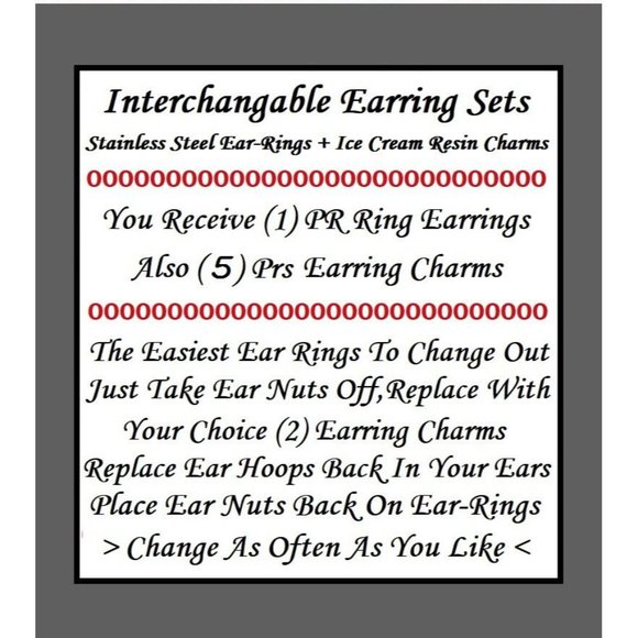 5/$20 Ice Cream Character Unicorn Interchangeable Charm Earrings-5 Pairs in Set - Picture 4 of 4